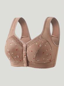3 Peças Sutiã Sem Arame de Fechamento Frontal Macio com Estampa Floral, Roupa Íntima Feminina