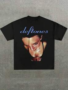 Band Graphic Black T-Shirt: Alternative Rock Tribute,Casual Digital Print Pure Heavy Cotton T Shirt,220g Cotton T-Shirt,Gift,Summer,Unisex - 黑色 - 查看 1