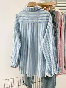 YUXIN Camisa holgada a rayas vintage, blusa de chaqueta de manga larga con cuello para mujer, cómoda de llevar para múltiples ocasiones, ideal para primavera y otoño