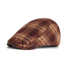 1pc Classic Plaid Beret Cap For Men, Casual Newsboy Hat Vintage British Style, Spring/Summer