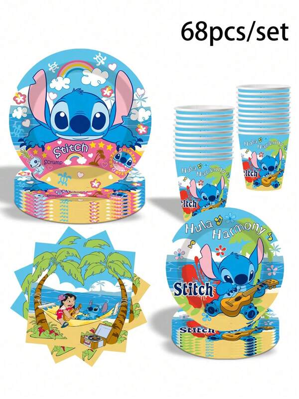Disney Disney 68/10 Piece Set, StarCraft Baby Theme, Stitch/Stitch Birthday Party Supplies, Birthday Party Tray, Paper Cup And Napkin Set, Including 32 Trays, 20 Napkins, 16 Paper Cups, Birthday Party Decorations, Cars Party Supplies, Disney Party Supplies, Disney, StarCraft Baby, Lilo, One Eyed Thunderbolt, Stitch,Lilo Pelekai,Ohana,Jumba Jookiba, Family Growth Theme