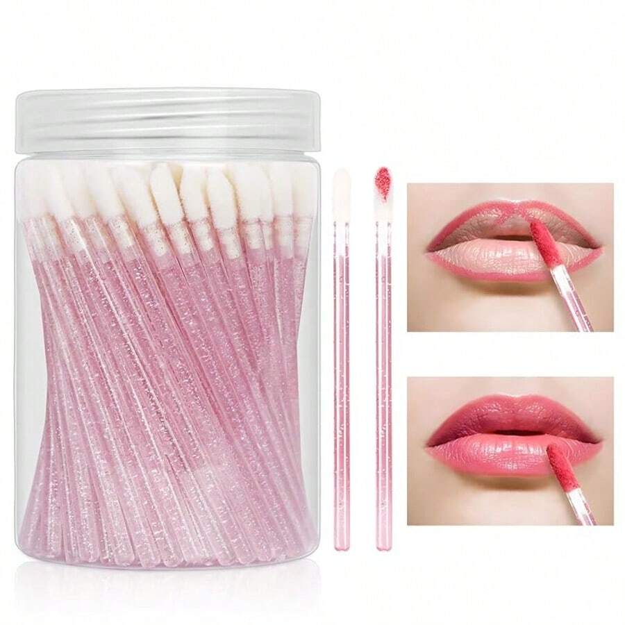 Juego de 100 piezas de aplicadores desechables de brillo de labios con 1 recipiente rellenable, brochas de labios para lápiz labial y brillo de labios, brochas de maquillaje negras, aplicadores de maquillaje desechables, kit de herramientas de belleza cosméticas