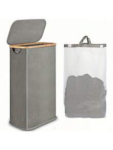 1pc Pink Laundry Basket With Lid, 75L/19.6Gal Foldable Dirty Clothes Basket, With Bamboo Handles And Removable Laundry Bag, Easter Basket, Bathroom, Bedroom, Laundry Room Storage Bin, Collapsible Laundry Hamper - Multicolor - View 18