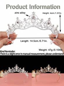 1pc Elegant Princess Headdress Fashion Headband Crown Tiara, Rhinestone Alloy Bridal Crown For Women Costume, Party, Wedding, Photography Accessory