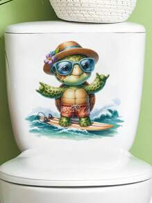 Pegatina decorativa pintada a mano con una linda tortuga marina para el tanque del inodoro, accesorios de decoración de baño, calcomanías florales para el tanque del inodoro, decoración del hogar, pegatinas, vinilos decorativos para el hogar, artículos de decoración de primavera para renovar tu hogar, pegatinas de decoración de ramas, regalos para cumpleaños y graduación