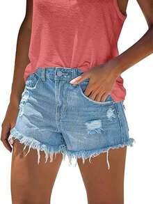 Women's Cut Off Denim Jean Shorts Ripped Distressed  Sexy    Denim - 淺藍色 - 查看 2