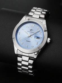 RICECGO 1pc Men's Business Quartz Watch, Fashion Luxury Stainless Steel Watch, Arabic Numeral Dial, Suitable For Daily Wear, Holiday Gift, Family Gatherings And Business Meetings Ideal Choice - Silver - View 6