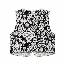 ZEVITY Women's Allover Print Sleeveless Tie Front Casual Top