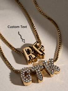 1pc Customized Simple Cubic Zirconia 3D Bubble Letter Name Necklace, Personalized Copper Initial MAMA Pendant Necklace, A Fashionable, Minimalist, Casual, Vintage, Unique Gift Ideal For Girlfriend, Mom, Family, Friend, Daughter, Anniversary, Valentine's Day, Mother's Day, Birthday, Graduation, Daily Wear, Wedding, Party
