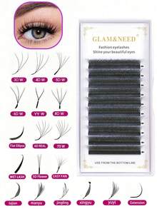 GLAM&NEED 10 Rows D-Curl Automatic Blooming W-Shaped 3D/4D/5D/6D/7D/8D/YY/6D Mink Lashes/Wet Lashes/5D Flower/Flat Oval/Easy Fan/Eyelash Extension/Jingling/Manyu/Xingyu/Yuyi/Tajian/8D R/U-YY/3D Brown/4D Brown/5D Brown Pre-Made Fan Lashes, Quick Lash Application, Natural & Soft, Lightweight & Voluminous