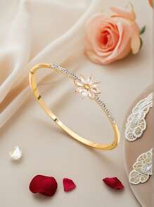 1 pieza Brazalete de mujer con diseño de flor, brazalete de amistad con circonita incrustada, regalo de temporada de graduación lindo