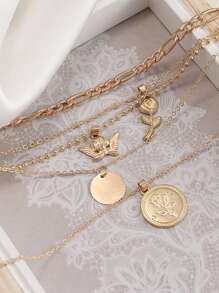 1pc Rose Flower Angel Multi-Layer Pendant Necklace