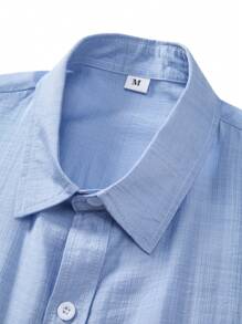 Camisa casual de manga corta con cuello alto y medio abotonado para hombre, para verano