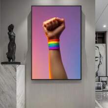 1 Piece, Pride Day, LGBT Artists Hold Rainbow Bracelets And Clench Their Fists Against Neutral Backgrounds, Modern Frameless Art Decoration Painting, Printed Posters Mural, Waterproof Canvas,Suitable For Home, Office, Bedroom, Living Room, Study, Bathroom, Bar, Wall Arts And Home Decoration, Is An Ideal Holiday Gift