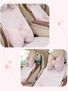 一套四季通用汽车座椅垫套，柔软毛绒可爱少女风粉色汽车座椅垫，格子图案舒适汽车座椅垫 - 粉色 - 查看 4