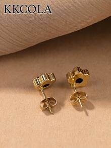 KKCOLA 1 对时尚不锈钢星星耳环，多色可选，适合派对、节日、日常搭配、送给恋人、母亲和女儿的礼物 - 金色 - 查看 8