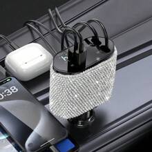 1 pièce Chargeur de voiture 2-en-1/8-en-1 avec strass, câble de charge 3-en-1 avec strass, charge rapide, Type C, USB, adaptateur de voiture, compatible avec Apple, téléphone, caméra de tableau de bord, iPad, GPS, cadeau pour les vacances/anniversaire