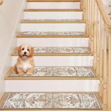 Carpet Stair Treads For Wooden Steps Indoor 15 Pack 8" X 30" Peel And Stick Stair Treads Non Slip Staircase Step Treads Reusable Stair Runner Rugs For Dogs, Kids And Elders