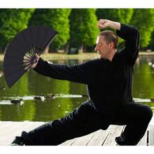 2 Pack Large Folding Hand Fan, Vintage Retro Fabric Fans, Chinese  Chi Hand Fan For Men/Women, Festival, Dance, Gift, Performance, Decorations (Black) - Black - View 11