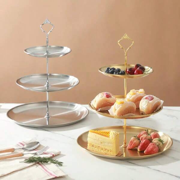 1PC 2-3 Plate + 1 Set Of Accessories Dessert Display Stand Layered Serving Trays Cupcake Pastry Rack Multi-Layer Dinner Plate Jewelry Display Racks And Cosmetics Racks Fruit Stand Candy Tart Pastry Stand Dessert Rack Reusable Pastry Tray Suitable For Weddings, Birthdays, Baby Showers, Tea Parties, Banquets,Decorations, Christmas Family Party Supplies,Gold, Silver