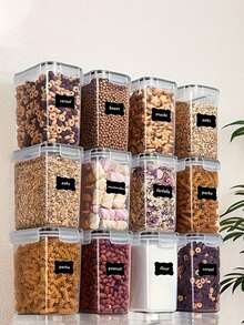 48pcs Airtight Food Storage Containers, Free Plastic Spaghetti Containers With Easy Lock Lids, For Kitchen Pantry Organization And Storage, Include  Labels - 黑與白 - 查看 8