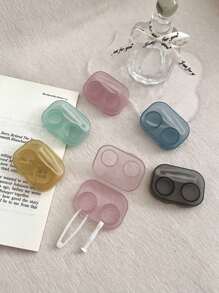 1PC/2PCS/5PCS Retro Chic Candy Color Mini Contact Lens Case Color Contact Lens Case Set With Mirror Compact Portable Immersion Storage Set Eye Contact Lens Color Contact Lens Case