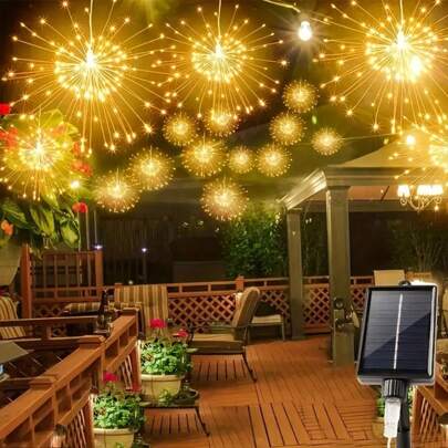 4 unidades de Luces solares en forma de estallido, 240 LEDS Luces de fuegos artificiales con 8 modos regulables resistentes al agua, Luces de alambre de cobre con diseño estrellado para patio, tienda, Navidad, camino del jardín, patio, camping, fiesta, decoración de regalo de Navidad