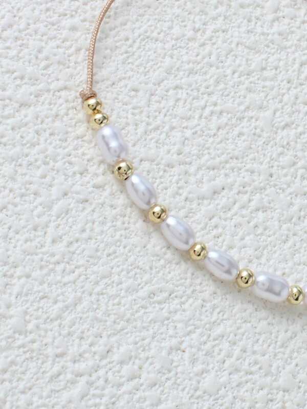 Adjustable Woven Faux Pearl & Copper Bead Friendship Bracelet, Hypoallergenic Minimalist Boho Jewelry, Best Friend Gift, Stackable Daily Accessory