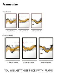 Juego de 3 piezas, con/sin marco, pintura impresa de alta calidad, estilo moderno, paisaje chino, elementos de tinta, líneas abstractas, amanecer y atardecer, pájaros, barcos, el sol, montañas, póster artístico, decoración de hogar, pintura decorativa, adecuado para sala de estar, sofá, cama, pasillo, dormitorio, baño, oficina, regalo artístico perfecto