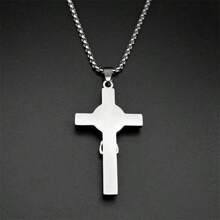 Collar de acero inoxidable con colgante de cruz de Jesús dorado/plateado con el emblema de San Benito para hombres