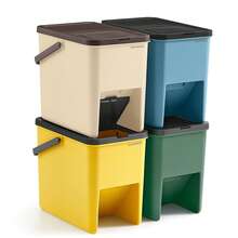 Cubo de Basura, Juego de 4 Cubos Apilables, 20 L Cada, Sistema de Separación Residuos, Tapas Apertura a Presión, con Pegatinas, Cubo de Almacenaje, Amarillo, Azul, Beige y Verde - Multicolor - Ver 2
