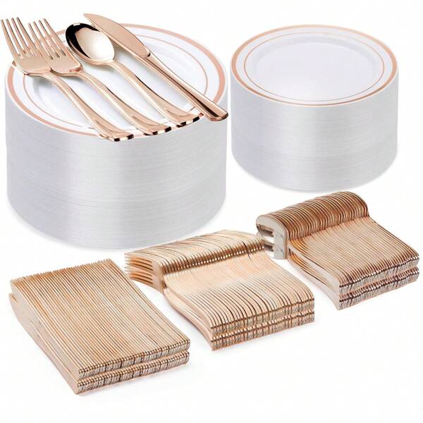 50pcs Rose Gold Flatware Set, Suitable For Thanksgiving Gathering, Can Be Used For Cakes, Candies, Snacks Serving, Dining At Home Or Outdoor, Washable & Reusable, Perfect For Parties And Weddings,School Supplies