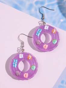 1 Pair Of Creative & Cute Mini Blue Swimming Ring Earrings For Women, Beach/Vacation Jewelry