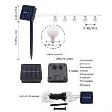 1 Peça Série de Luzes 20/30/50/100/200 LED Bola Branca, Luz Decorativa para Jardim ao Ar Livre Natal, Luz Atmosférica para Decoração de Festa de Feriado, Alimentada por Caixa de Bateria, Branco Quente