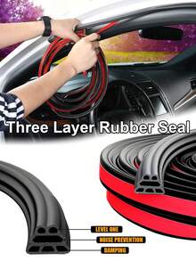 1条10米长三层加厚汽车车门橡胶密封条，6孔设计，防水隔音，通用型，适用于车门/引擎盖/后备箱。 - 彩色 - 查看 1