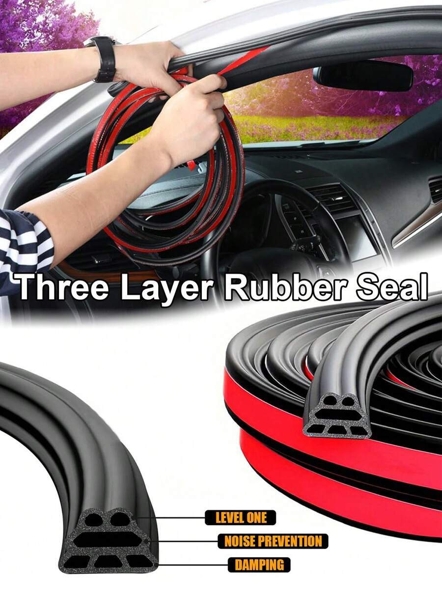 1条10米长三层加厚汽车车门橡胶密封条，6孔设计，防水隔音，通用型，适用于车门/引擎盖/后备箱。 - 彩色 - 查看 1