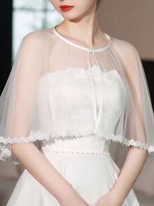 1 件女士蕾丝边网眼披肩、覆盖薄纱斗篷、活动配饰