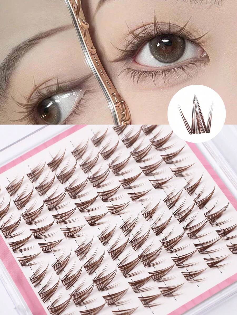 Brown Sunflower False Eyelashes Eight Rows Of 80 Soft Thin Stalks Natural Dense Curled Segmented Eyelashes - C - View 1