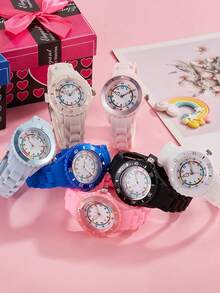 1pc Kids Macaron Color Arabic Numeral Dial Silicone Quartz Watch, Suitable As Birthday, Graduation Gift - one-size - View 2
