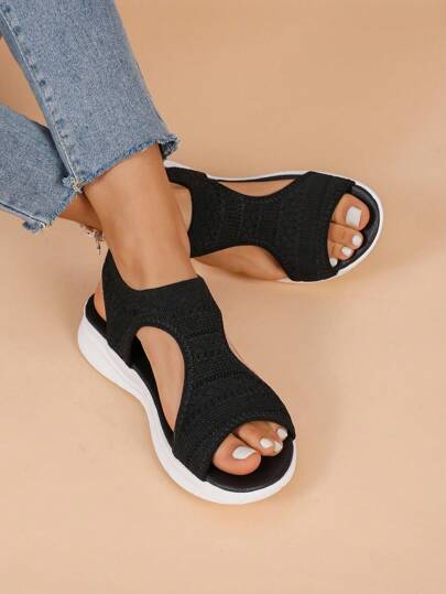 2025 Summer Breathable Knit Student Soft Bottom Casual Mesh Sandals, Lightweight Non-Slip Outdoor Beach Shoes, Multiple Colors Available, Size 36-42