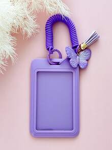1pc Macaron Color Butterfly Tassel Retractable Spring Card Holder, ID Card Case, Durable Anti-Drop, Badge Clip With Keychain, ID & Credit Card Protector, Suitable For Students, Office And Daily Use, Fashion Accessory
