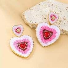 1 Pair Multi-Layer Heart Shaped Colorblock Fashion Earrings For Women