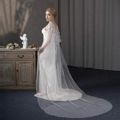 1pc Handmade Faux Pearl Flower Shawl, Handcrafted Shoulder Decor, Long Trailing Wedding Bridal Dress Accessory Fall Clothes For Women