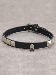 1pc Vintage Punk Square Studded PU Leather Choker Necklace, Black & Red, Suitable For Couples, Gift For Girlfriend