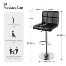 Jooli H Modern Bar Stools Set Of 2, PU Leather Breakfast Barstools With Adjustable Swivel Gas Lift And Chrome Footrest Base For Kitchen, Counter, Breakfast Bar, Black - Black Without Armrest - View 8