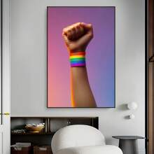 1 Piece, Pride Day, LGBT Artists Hold Rainbow Bracelets And Clench Their Fists Against Neutral Backgrounds, Modern Frameless Art Decoration Painting, Printed Posters Mural, Waterproof Canvas,Suitable For Home, Office, Bedroom, Living Room, Study, Bathroom, Bar, Wall Arts And Home Decoration, Is An Ideal Holiday Gift