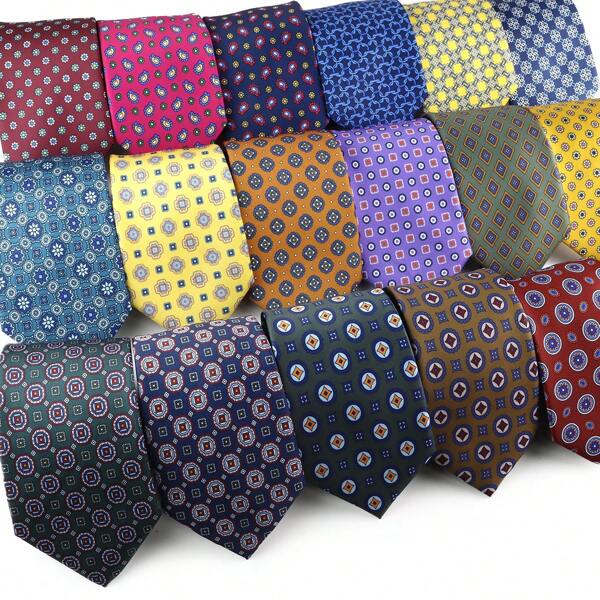 Cravatta da uomo in tessuto di seta sintetica, morbida, da 7,5 cm, novità, cravatta con motivi a pois e floreali, colori blu, verde, arancione, per matrimoni e affari, regalo