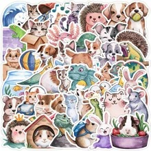 50 piezas Paquete de pegatinas de garabatos de animales acuarela | Pegatinas occidentales, pegatinas de alta calidad para álbumes de recortes, grafitis, diarios, computadoras portátiles, parachoques, monopatines, botellas de agua, computadoras, dibujos animados, cascos, automóviles. Las pegatinas pueden aportar mucha diversión a tu vida, el regalo perfecto para adultos
