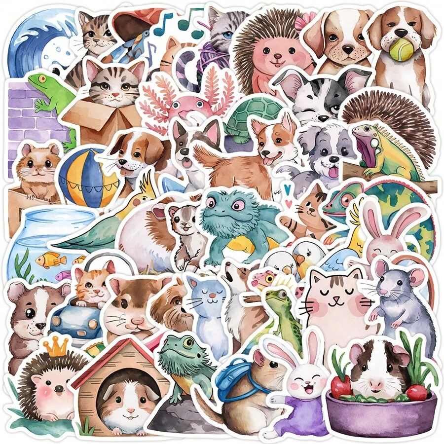 50 piezas Paquete de pegatinas de garabatos de animales acuarela | Pegatinas occidentales, pegatinas de alta calidad para álbumes de recortes, grafitis, diarios, computadoras portátiles, parachoques, monopatines, botellas de agua, computadoras, dibujos animados, cascos, automóviles. Las pegatinas pueden aportar mucha diversión a tu vida, el regalo perfecto para adultos