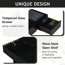 MERAX 33''Mid Century Modern Coffee Table,Unique Square Wooden Coffee Table With 3 Drawers, Tempered Glass And Solid Wood Legs For Living Room,Black - màu đen - Xem 6
